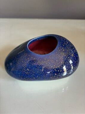 Organic Pebble Shaped Studio Pottery Ikebana Vase With Integrated Flower Frog